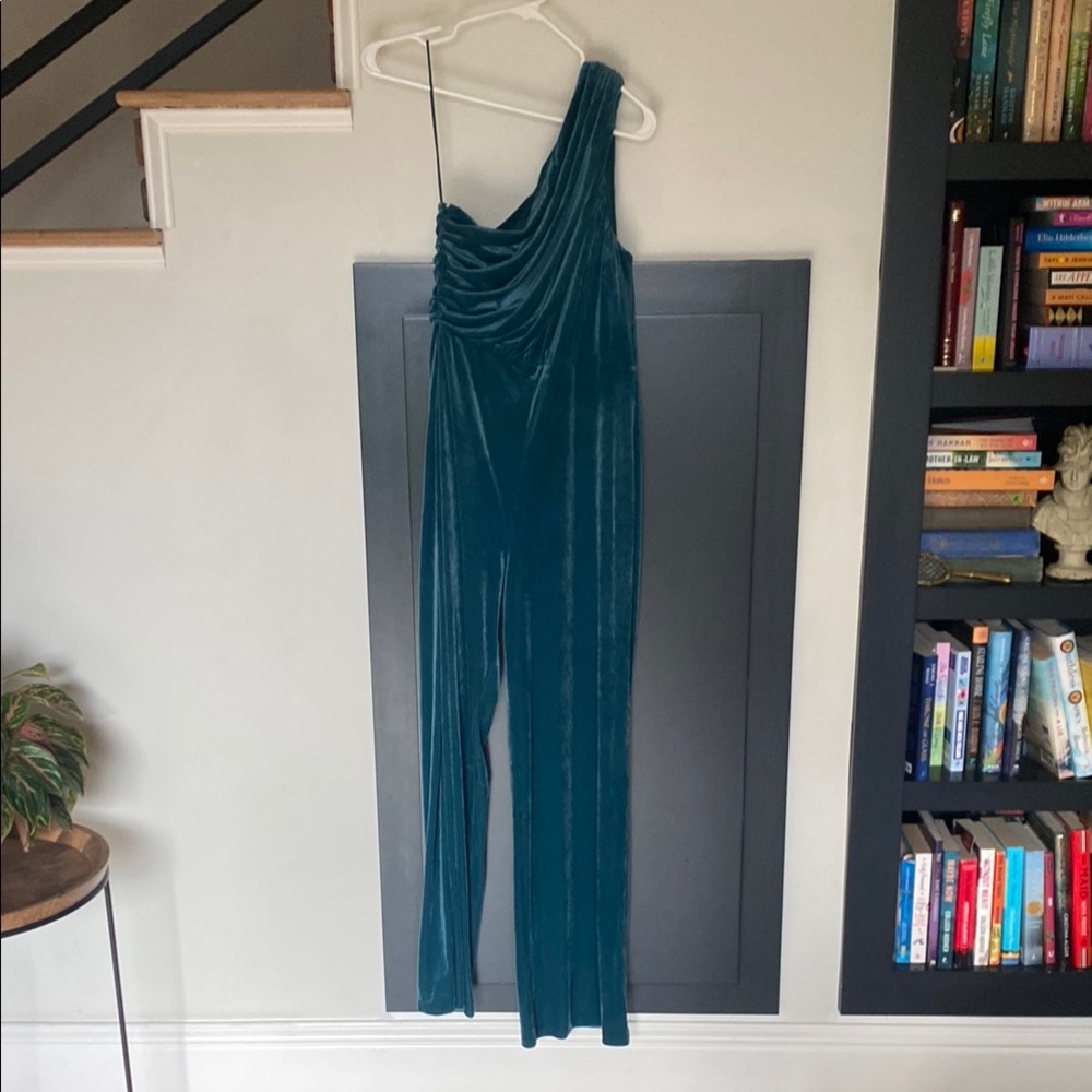 Express Blue One-Shoulder Jumpsuit with Wide-Leg Design